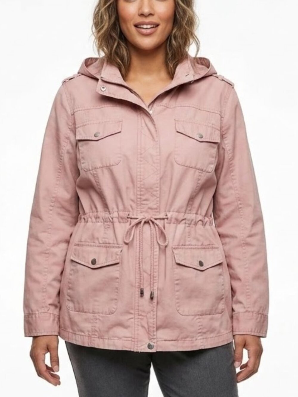 OUTER EDGE Soft Pink 100% Cotton Utility Anorak Cargo Jacket XL